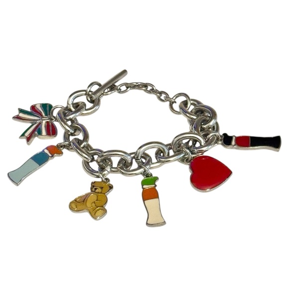 Moschino Silver Bear Charm Bracelet Colorful Charms Rare Never Worn - Picture 1 of 6